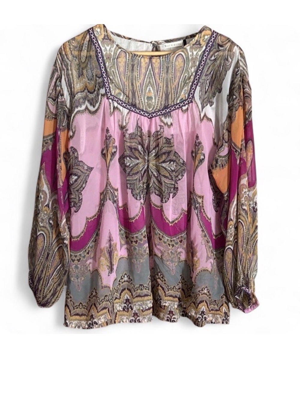 Anthropologie KAS New York Bohemian Paisley Long-Sleeve Top in Pink S